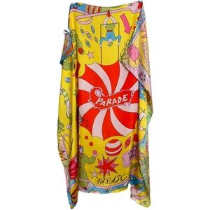 Parade Circus Scarf Whimsical Festival Monkeys Clowns Trapeze Colorful OS 34 in